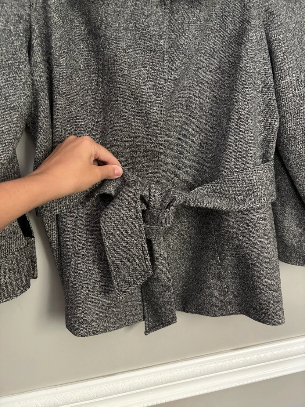 Jones New York Signature Wool Silk Blend Gray Cropped Belted Blazer 4